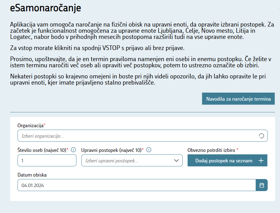 Capture d'écran https://esamonarocanje.gov.si/ue/sl/narocanje